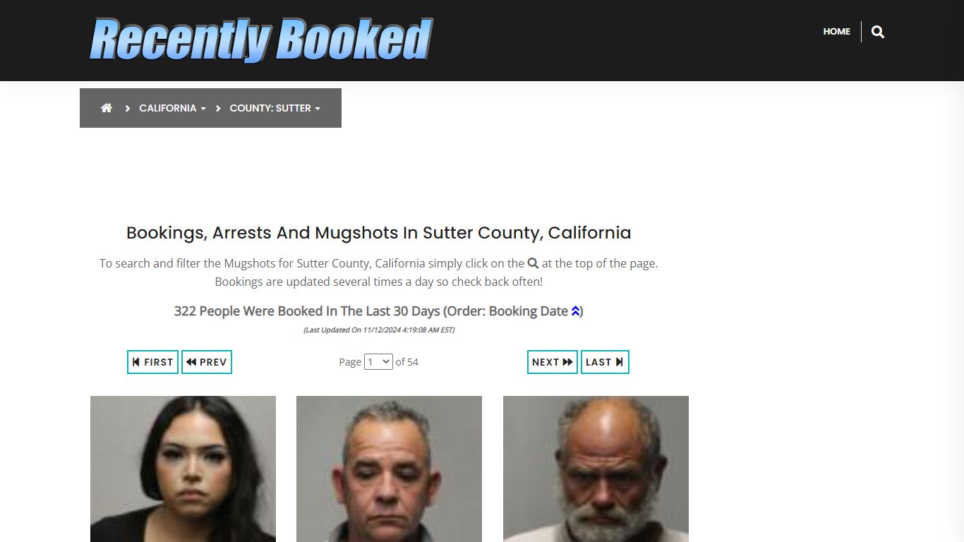 Bookings, Arrests and Mugshots in Sutter County, California