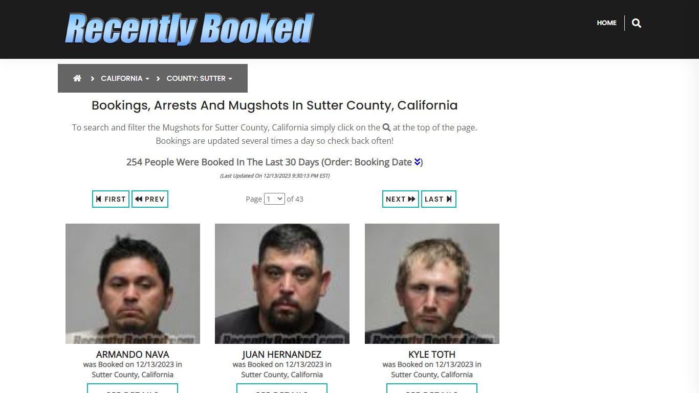 Bookings, Arrests and Mugshots in Sutter County, California